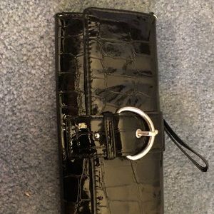 Black patent leather clutch